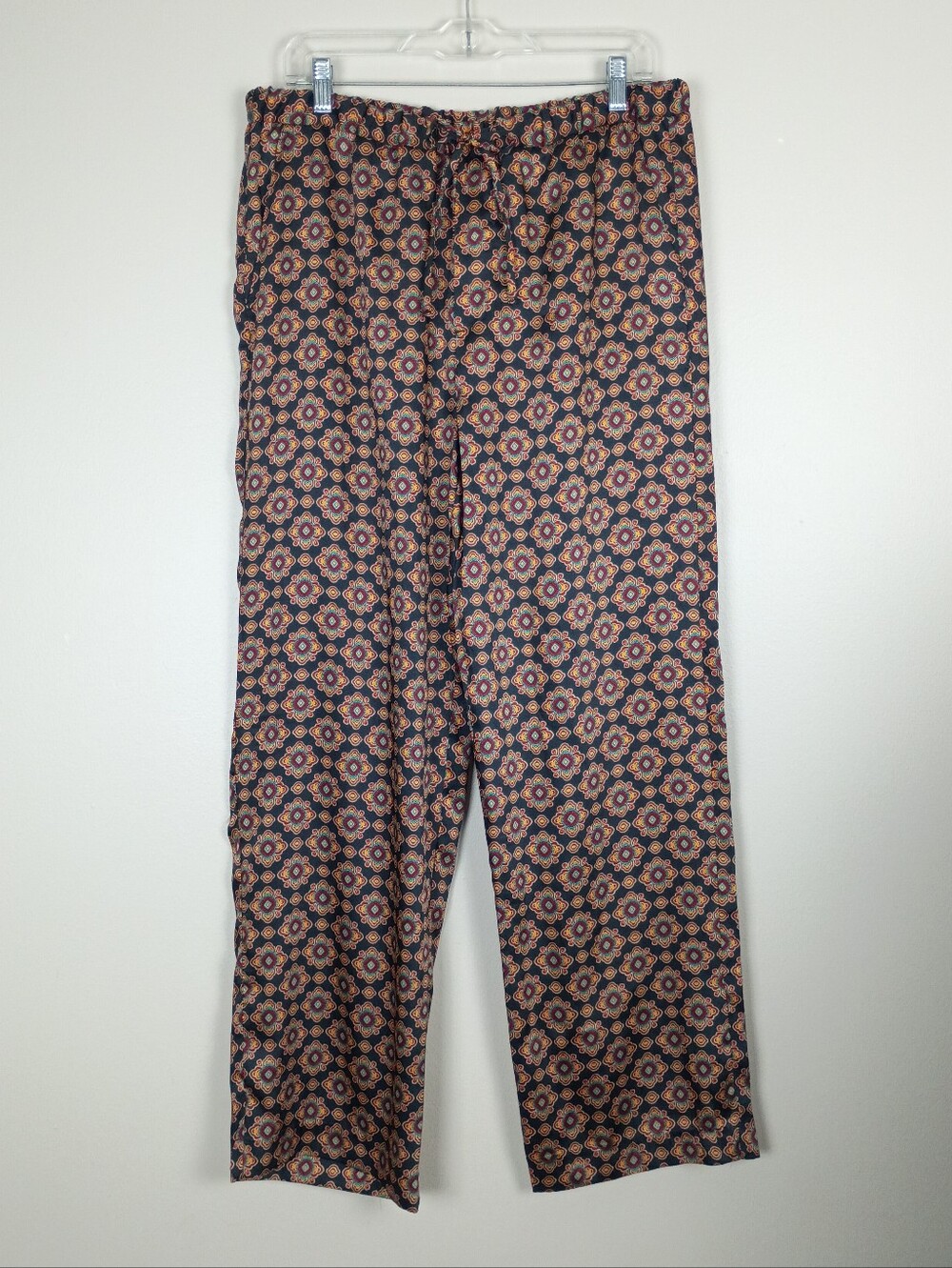 NWT Zara Medallion Foulard Print Satin Straight Leg Pants Flowy Large Boho